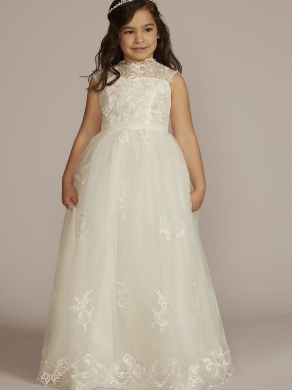 Mock Neck Lace Applique Flower Girl Dress WG1455