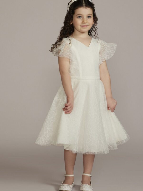 Allover Lace Flutter Sleeve Flower Girl Dress WG1461