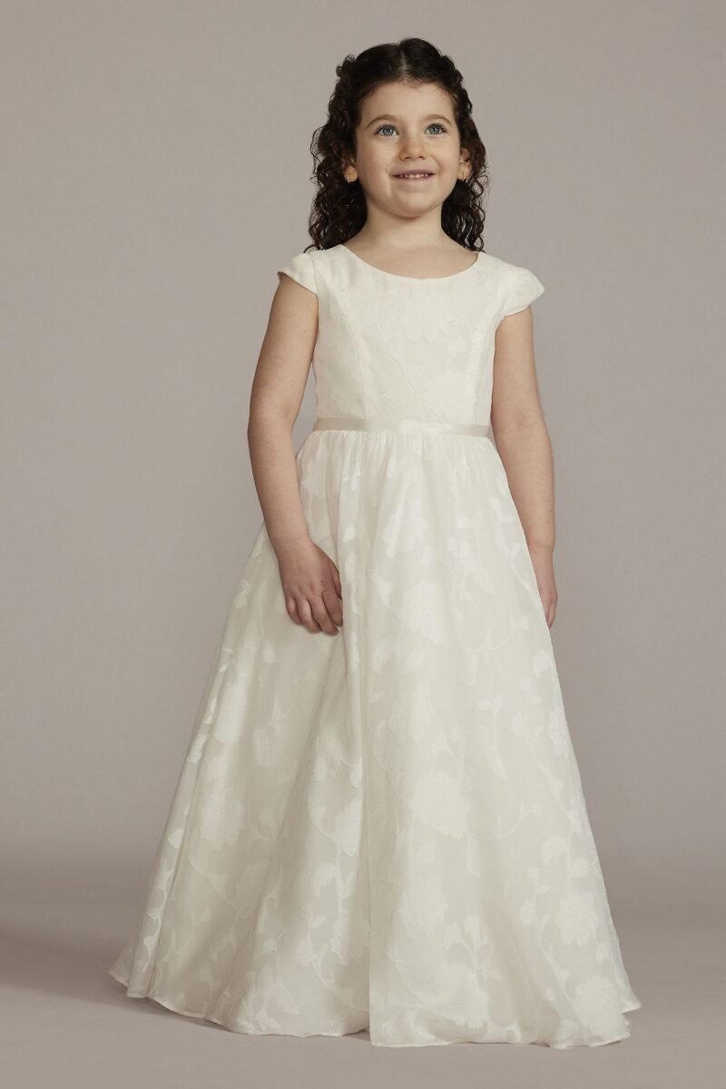 Floral Burnout Cap Sleeve Flower Girl Dress WG1468