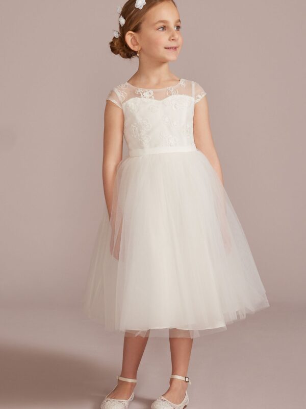 Floral Lace Illusion Cap Sleeve Flower Girl Dress WG1477