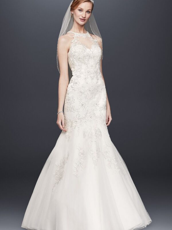 Jewel Lace and Tulle Illusion Neck Wedding Dress Jewel WG3735