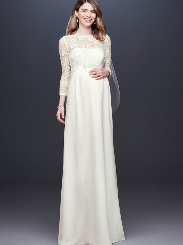 3/4 Sleeve Crepe Sheath Maternity Wedding Dress Collection WG3921