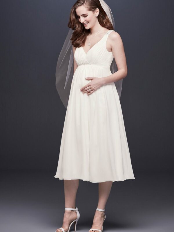 Tea-Length Chiffon V-Neck Maternity Wedding Dress Collection WG3922