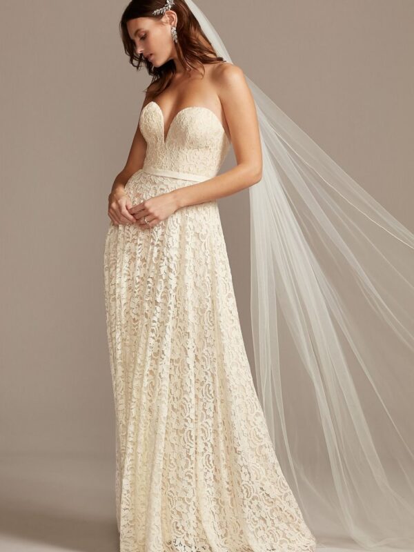 Sweetheart Plunge Lace Wedding Dress with Sash Collection WG3993