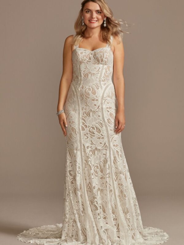 Strapless Stretch Lace Wedding Dress with Trim WG4022