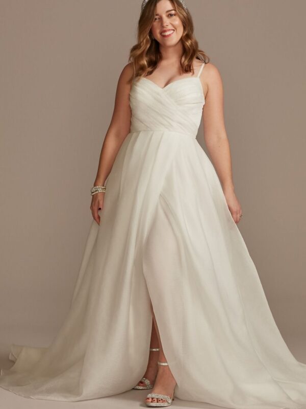 Pleated Organza A-Line Wedding Dress with Slit WG4029