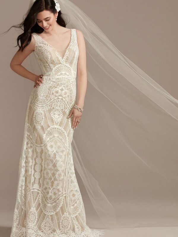 Geometric Lace Tank Wedding Dress WG4040