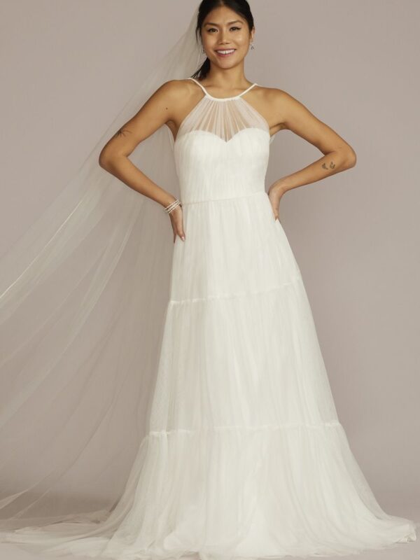 Halter Tulle Wedding Gown with Tiered Skirt WG4050