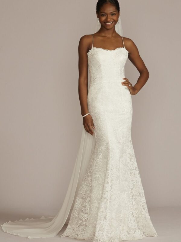 Spaghetti Strap Allover Lace Sheath Wedding Gown WG4063