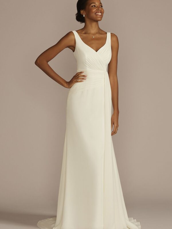 Pleated Chiffon V-Neck Tank A-Line Wedding Dress WG4083