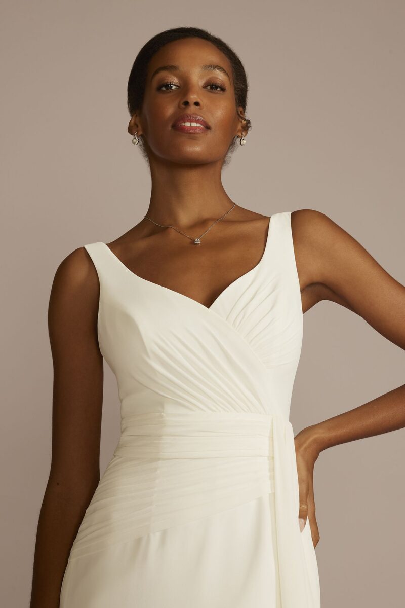 Pleated Chiffon V-Neck Tank A-Line Wedding Dress WG4083