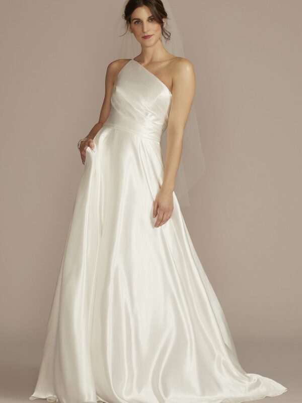 One Shoulder Satin A-Line Wedding Dress WG4095