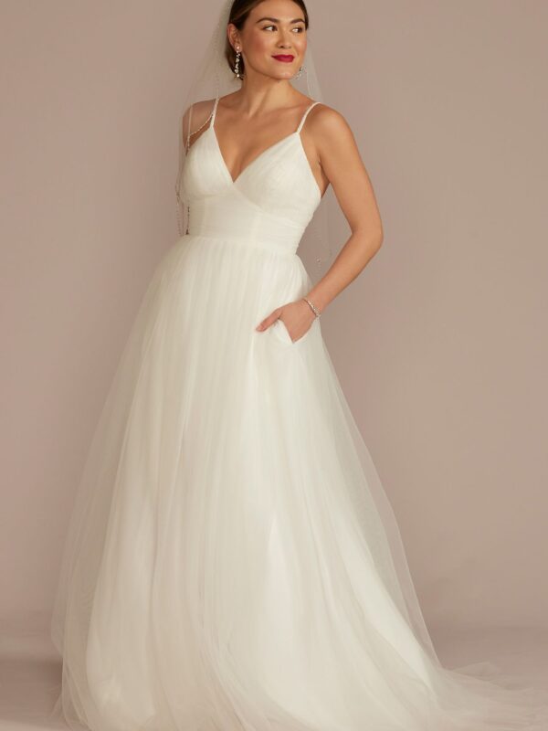 Beaded Strap Low Back Tulle A-Line Wedding Dress WG4097