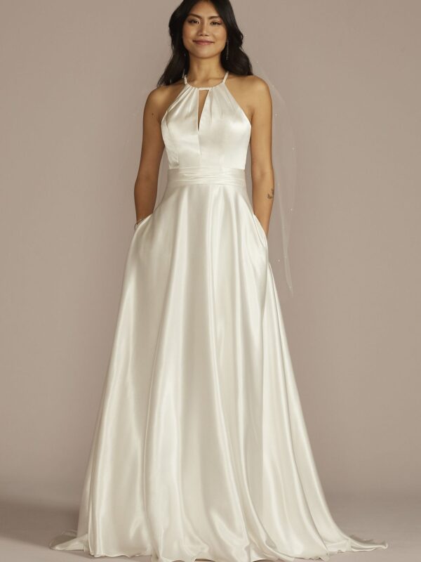 High Neck Satin A-Line Wedding Dress WG4101