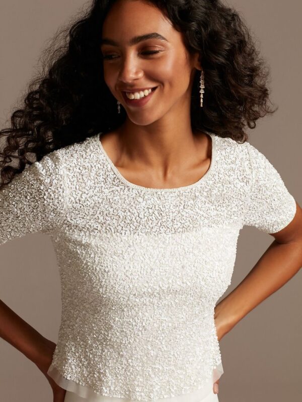 Sequin Beaded Illusion Wedding Separates Top WGIN0856