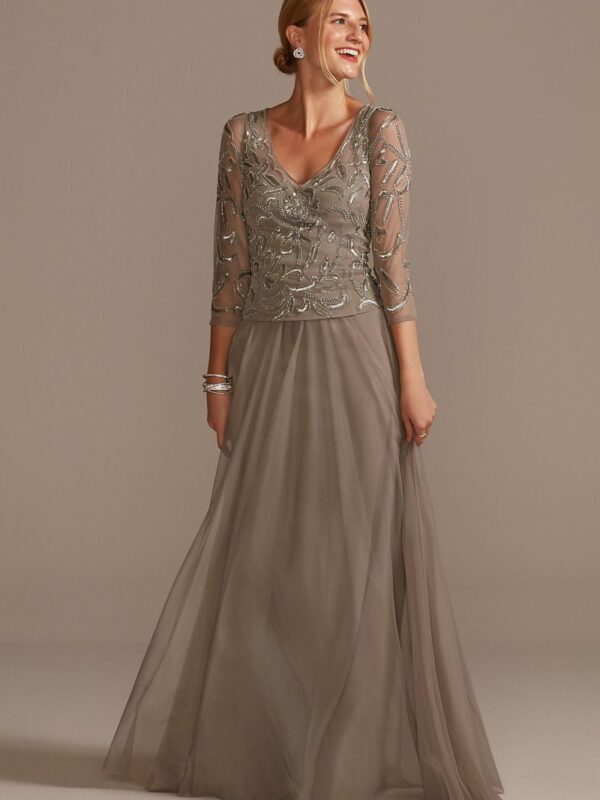 A-Line Mesh Dress with Beaded Beaded Bodice WGIN18806