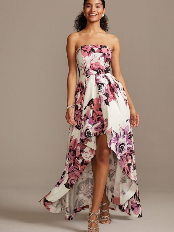 Strapless Floral High-Low Ball Gown Speechless X36892R44